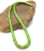 Green Gaspeite Navajo Beads Necklace 21" | Sterling Silver | Authentic Native American Handmade | 4158