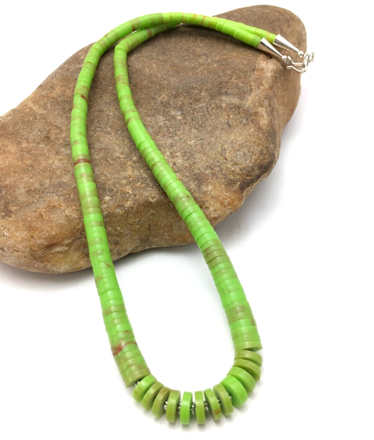 Green Gaspeite Navajo Sterling Silver Beads Necklace 21" 4158