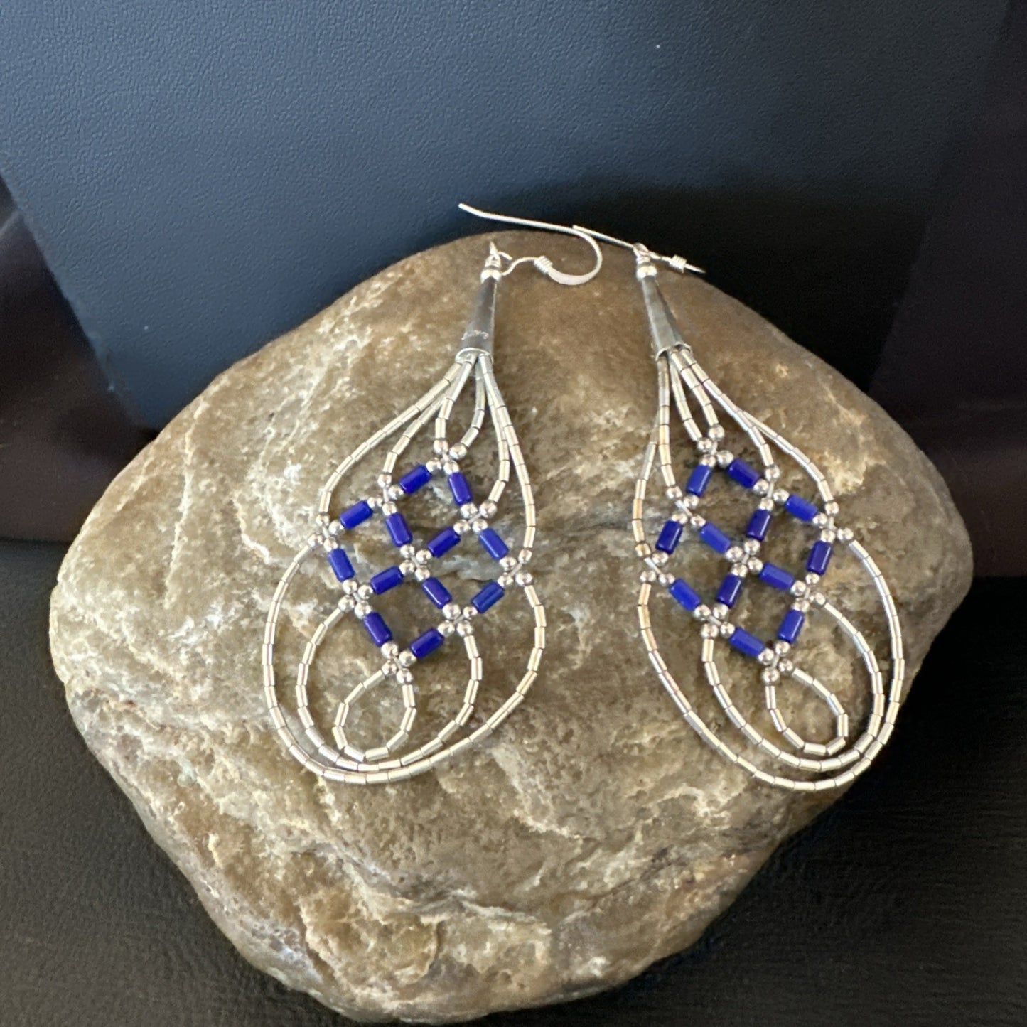 Lapis Heishi Tubes Pendant 7 Strand Sterling Silver Necklace Earrings 19753