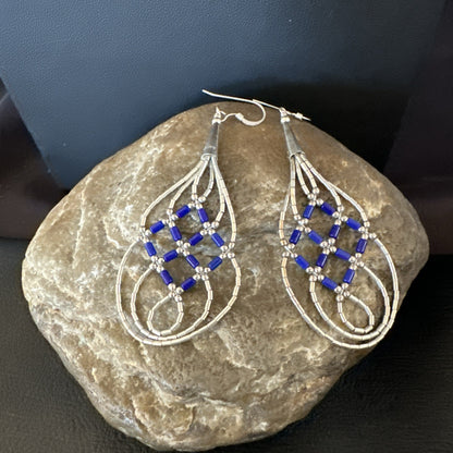 Lapis Heishi Tubes Pendant 7 Strand Sterling Silver Necklace Earrings 19753