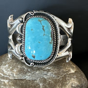 Tufa Women Blue Kingman Turquoise Navajo Cuff Bracelet | Sterling Silver | Authentic Native American Handmade | 19351