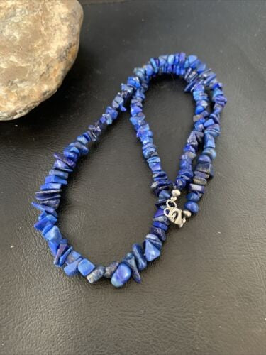 Navajo Lapis Turquoise Coral Beaded Necklace Sterling Silver 7" 13117