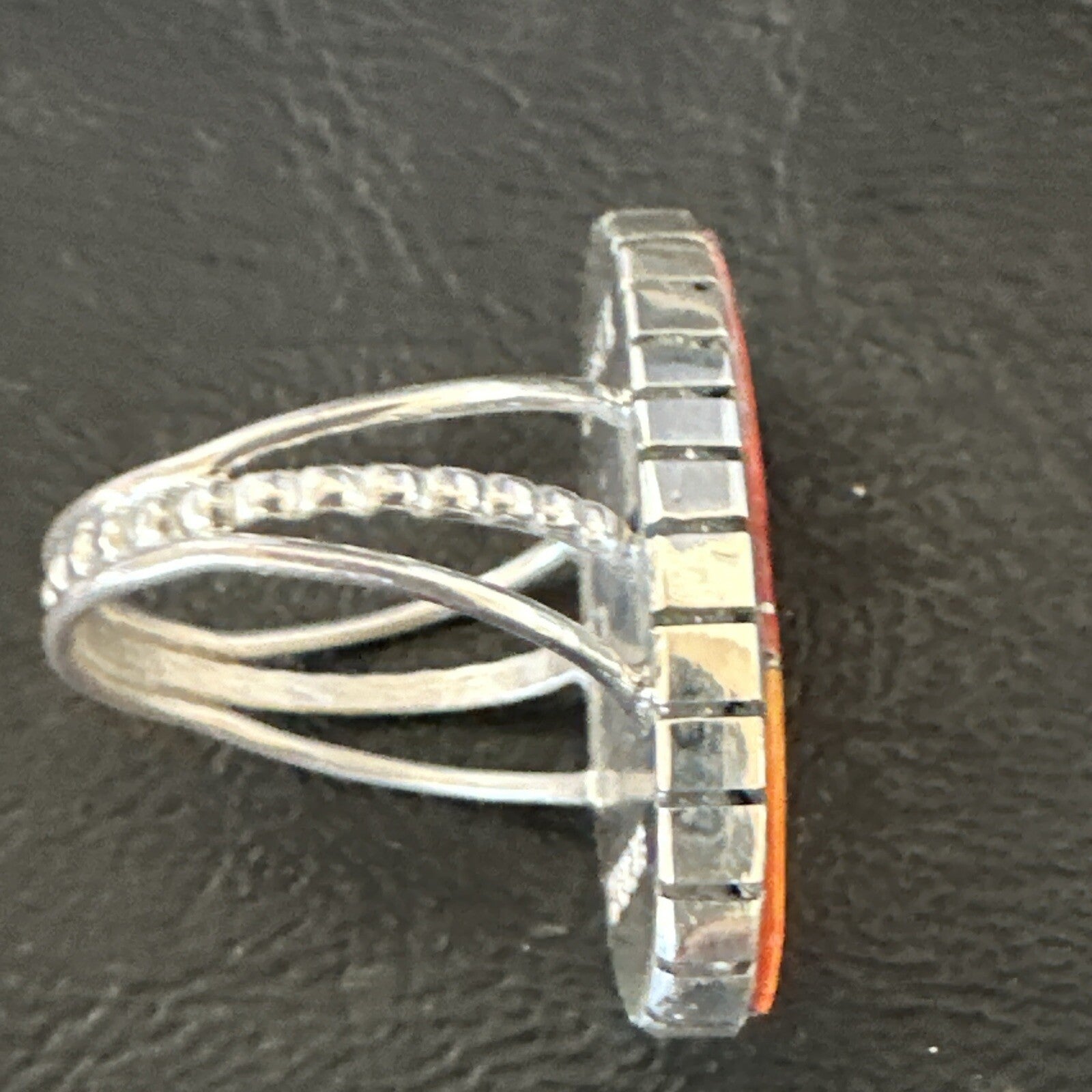 Women Orange Red Spiny Oyster Navajo Sterling Silver Ring Sz 8.5 17798