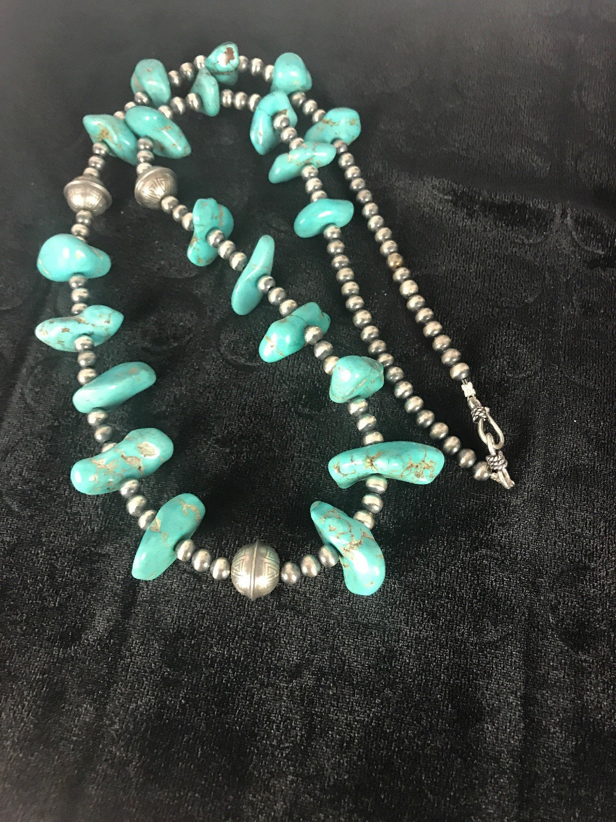 Kingman Turquoise Bead Navajo Pearls Santo Domingo Necklace 08348