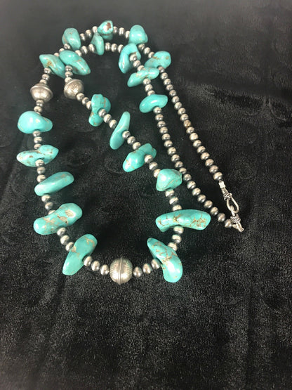 Kingman Turquoise Bead Navajo Pearls Santo Domingo Necklace 08348
