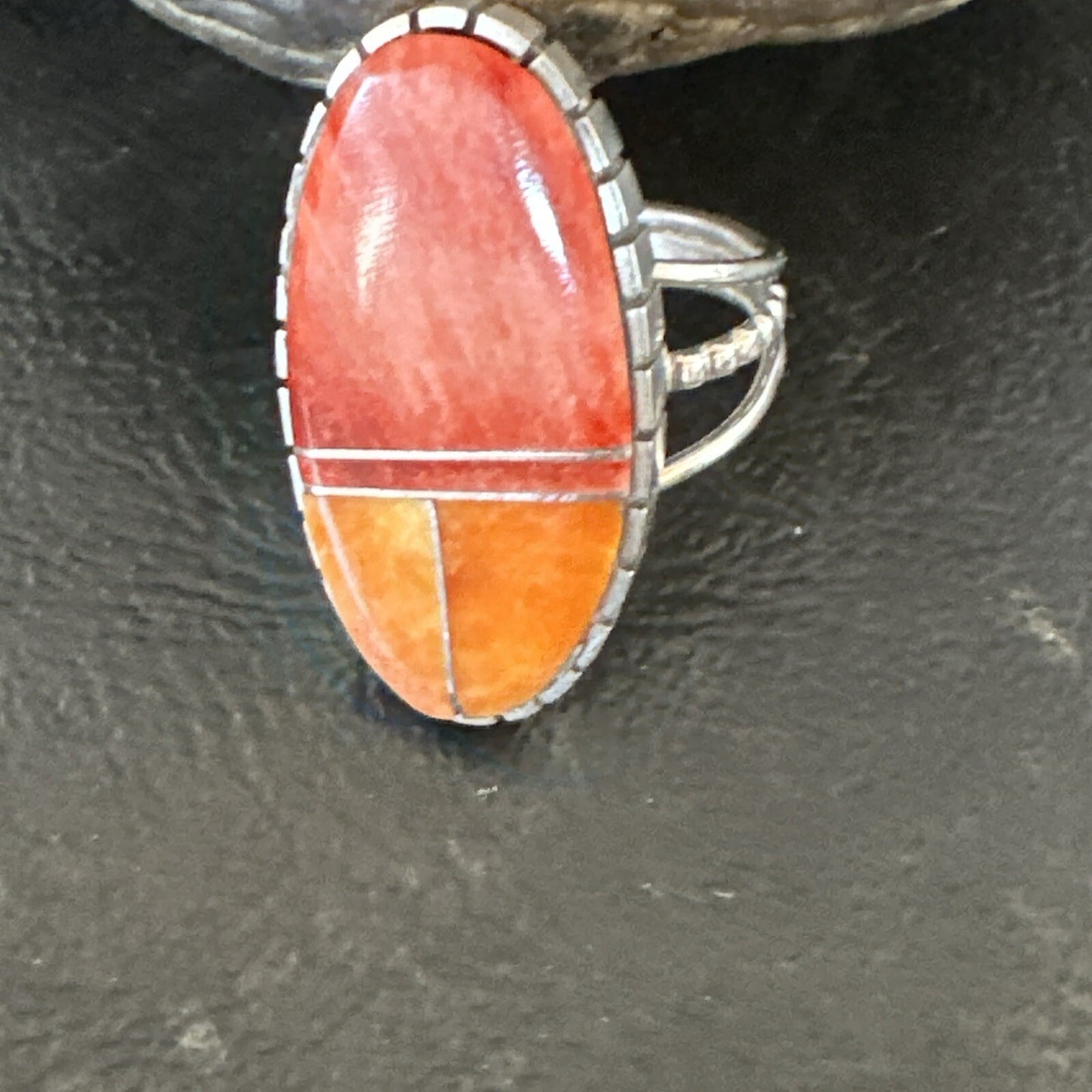 Women Orange Red Spiny Oyster Navajo Sterling Silver Ring Sz 8.5 17798