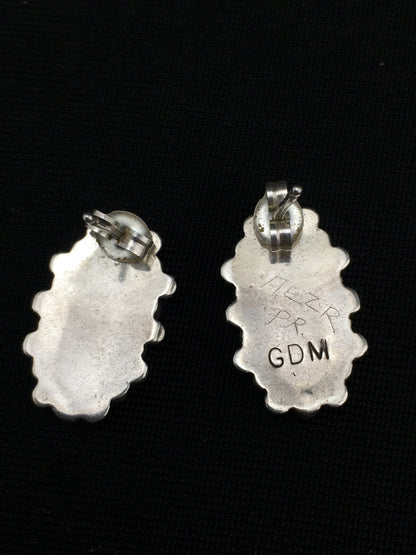 Red Coral Zuni Cluster Sterling Silver Earrings 0.75" 01094