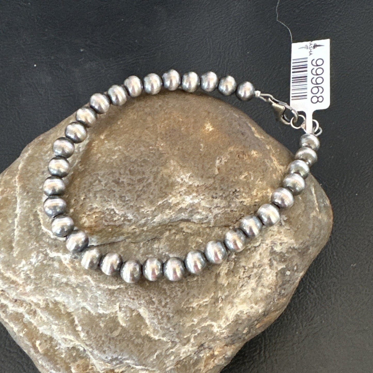Native American Navajo 6mm Beads 7” Sterling Silver Bracelet 99967