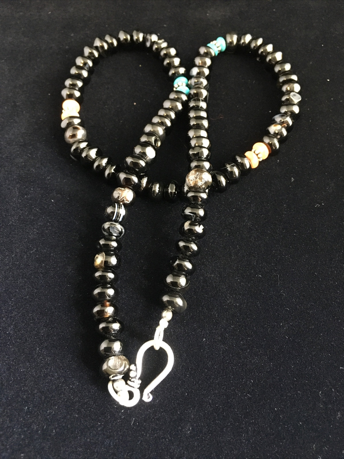 Black Onyx & Turquoise Navajo Sterling Silver Necklace 18” 10020