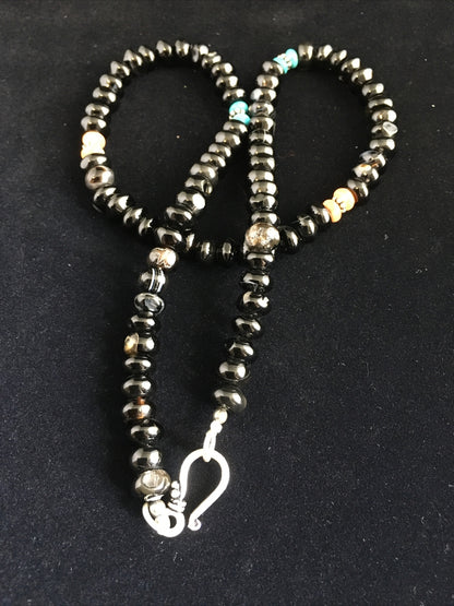 Black Onyx & Turquoise Navajo Sterling Silver Necklace 18” 10020