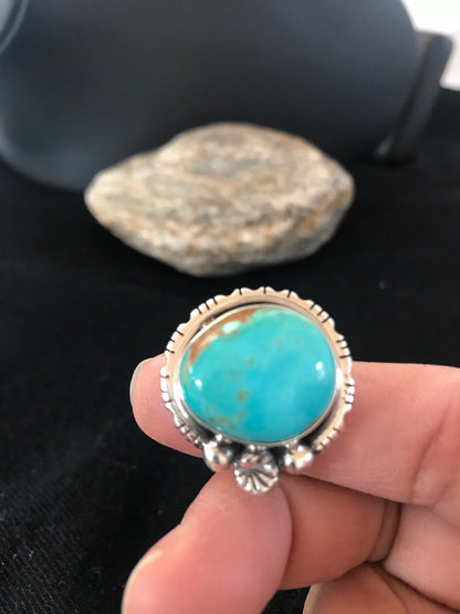 Blue Mountain Pilot Turquoise Navajo Sterling Silver Ring Size 9 8242