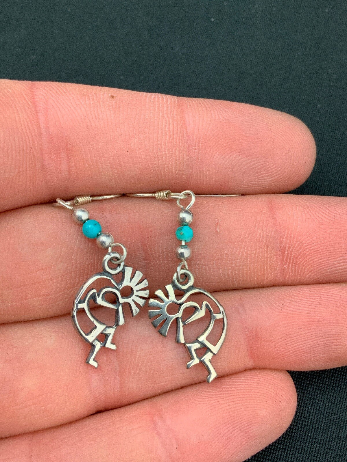 Native Turquoise Kokopelli Navajo Sterling Silver Earrings 1.25" 04525