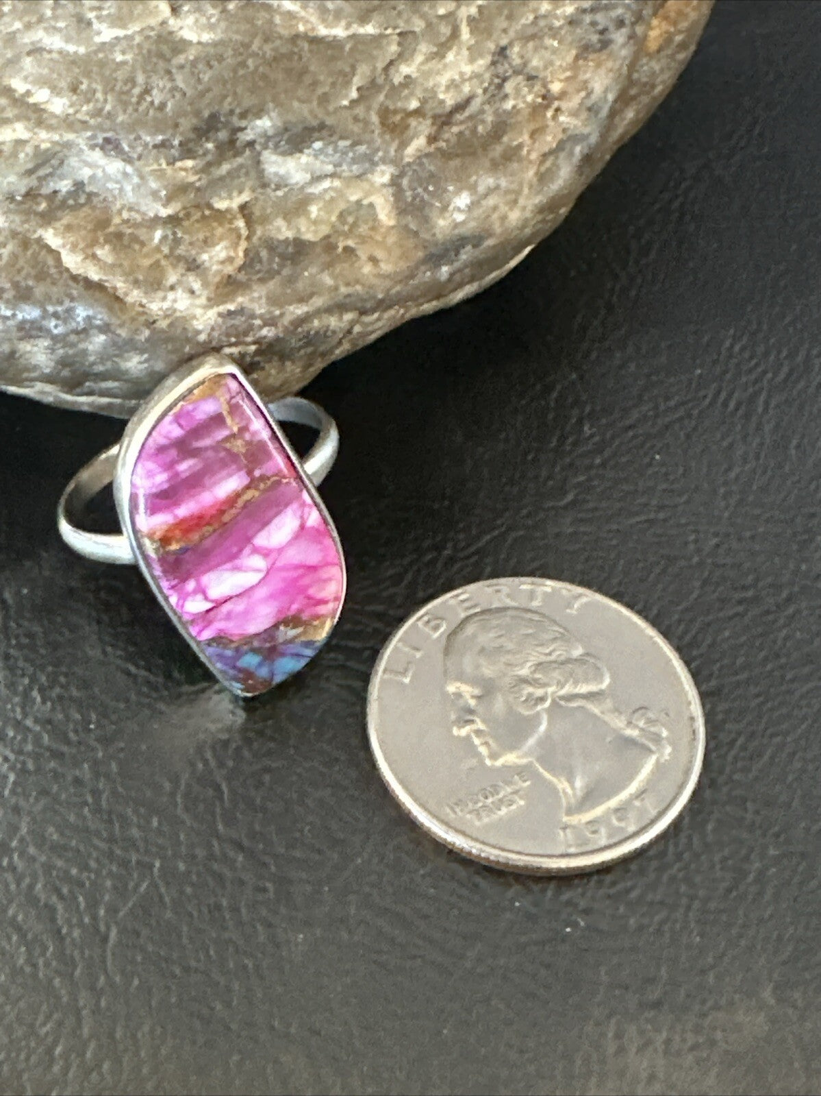 Blue Turquoise Purple Spiny Oyster Navajo Sterling Silver Ring Size 10 18202