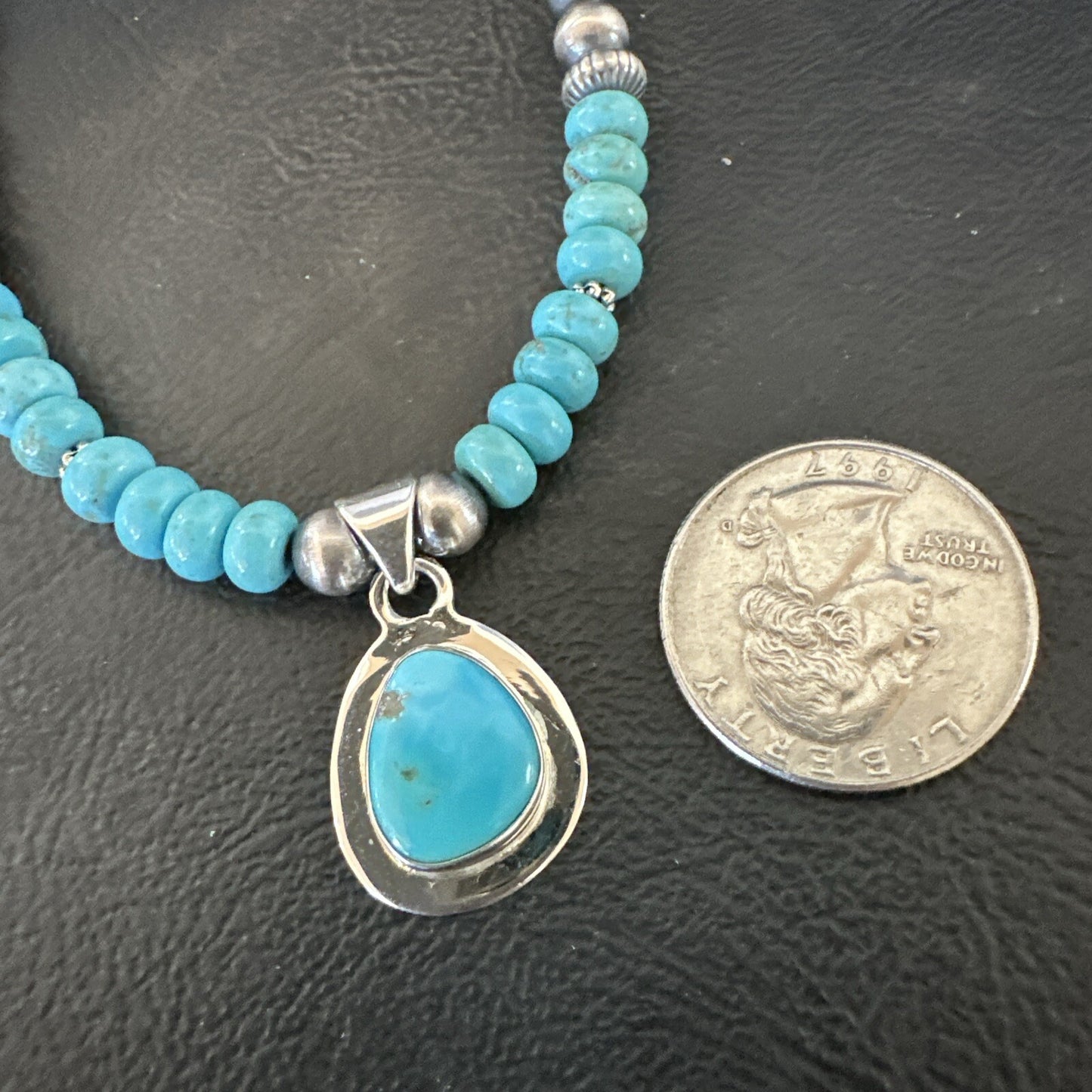 WoMens Blue Kingman Turquoise Pendant Navajo Sterling Silver Necklace 21" 17932