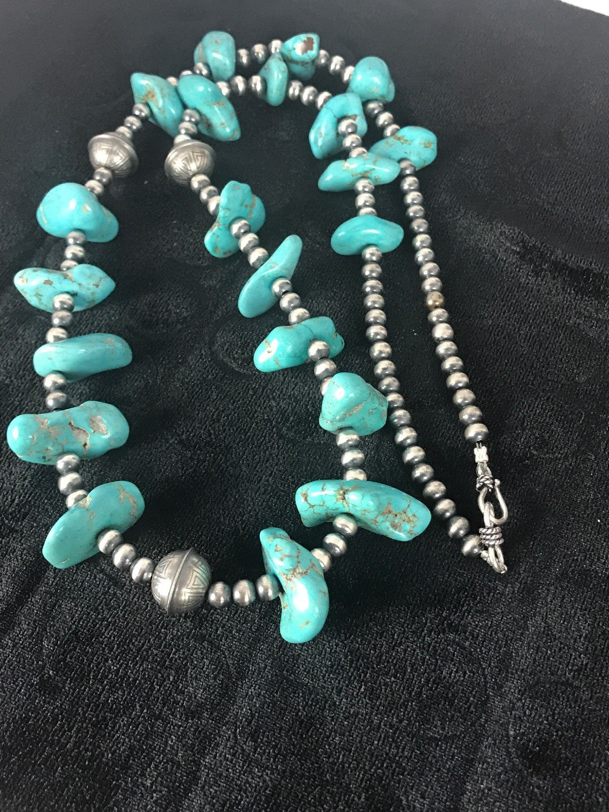 Kingman Turquoise Bead Navajo Pearls Santo Domingo Necklace 08348