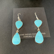 Kingman Turquoise Handmade Navajo Dangle Earrings 1.75" | Sterling Silver | Authentic Native American Handmade | 13897
