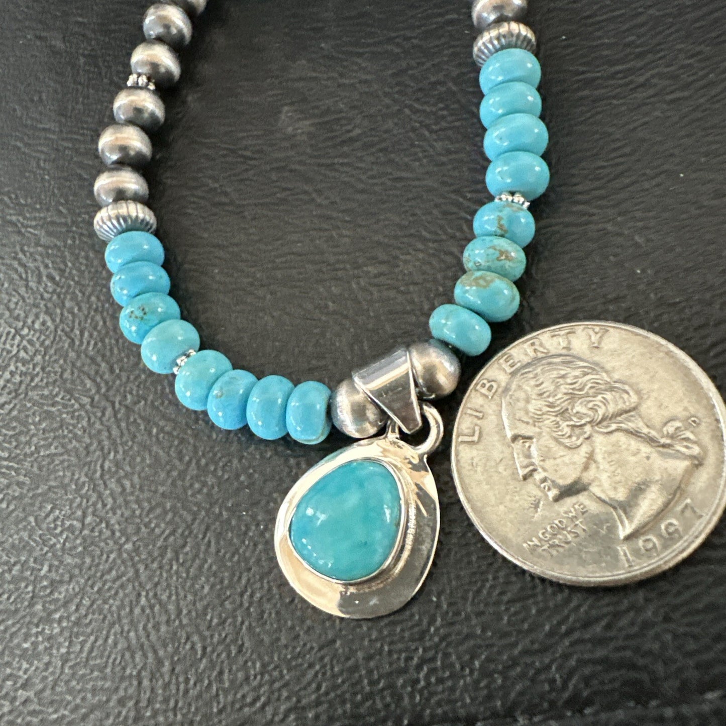 Mens Blue Kingman Turquoise Pendant Navajo Sterling Silver Necklace 21" 17904