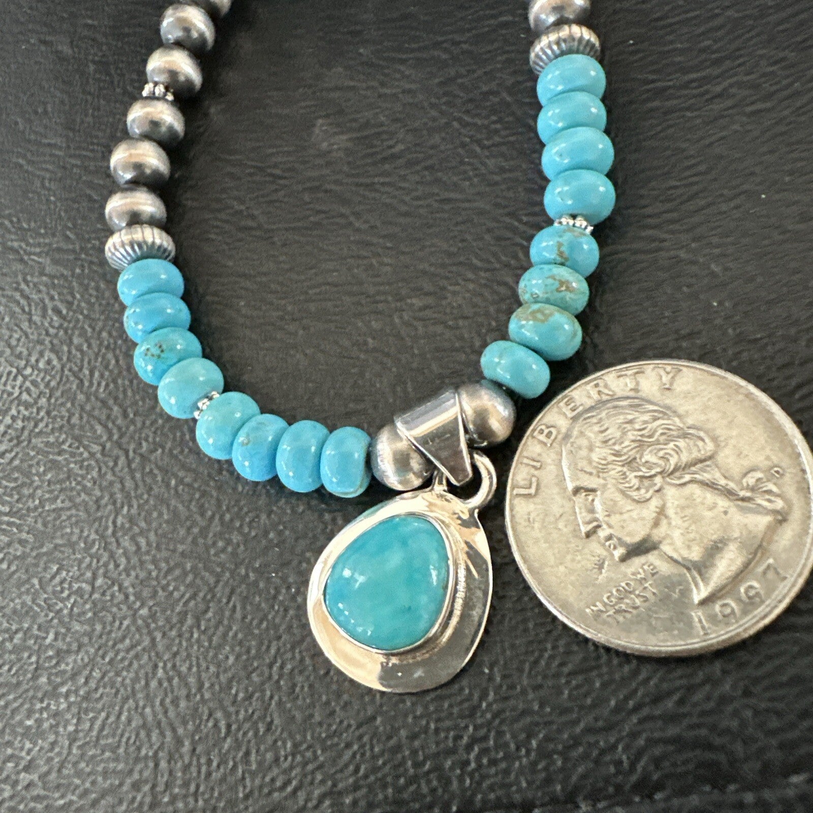 Mens Blue Kingman Turquoise Pendant Navajo Sterling Silver Necklace 21" 17904