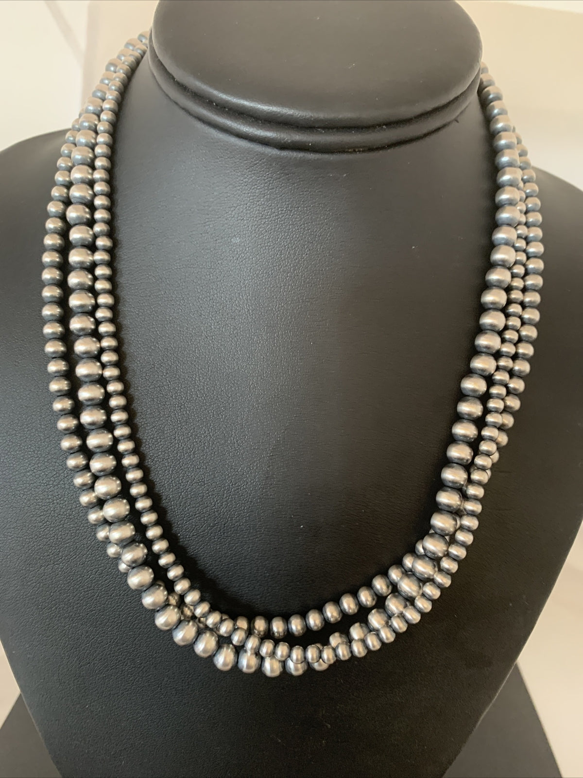 Native American 4, 5, 5 mm Sterling Silver Navajo Pearls 3 Strand 18” Necklace