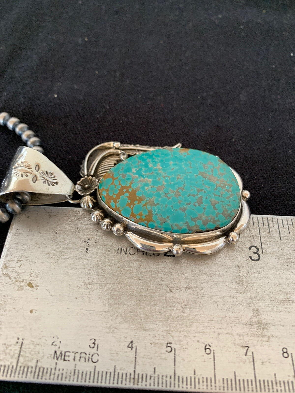 Mens Turquoise #8 Pendant Navajo Sterling Silver Beads Necklace 04619