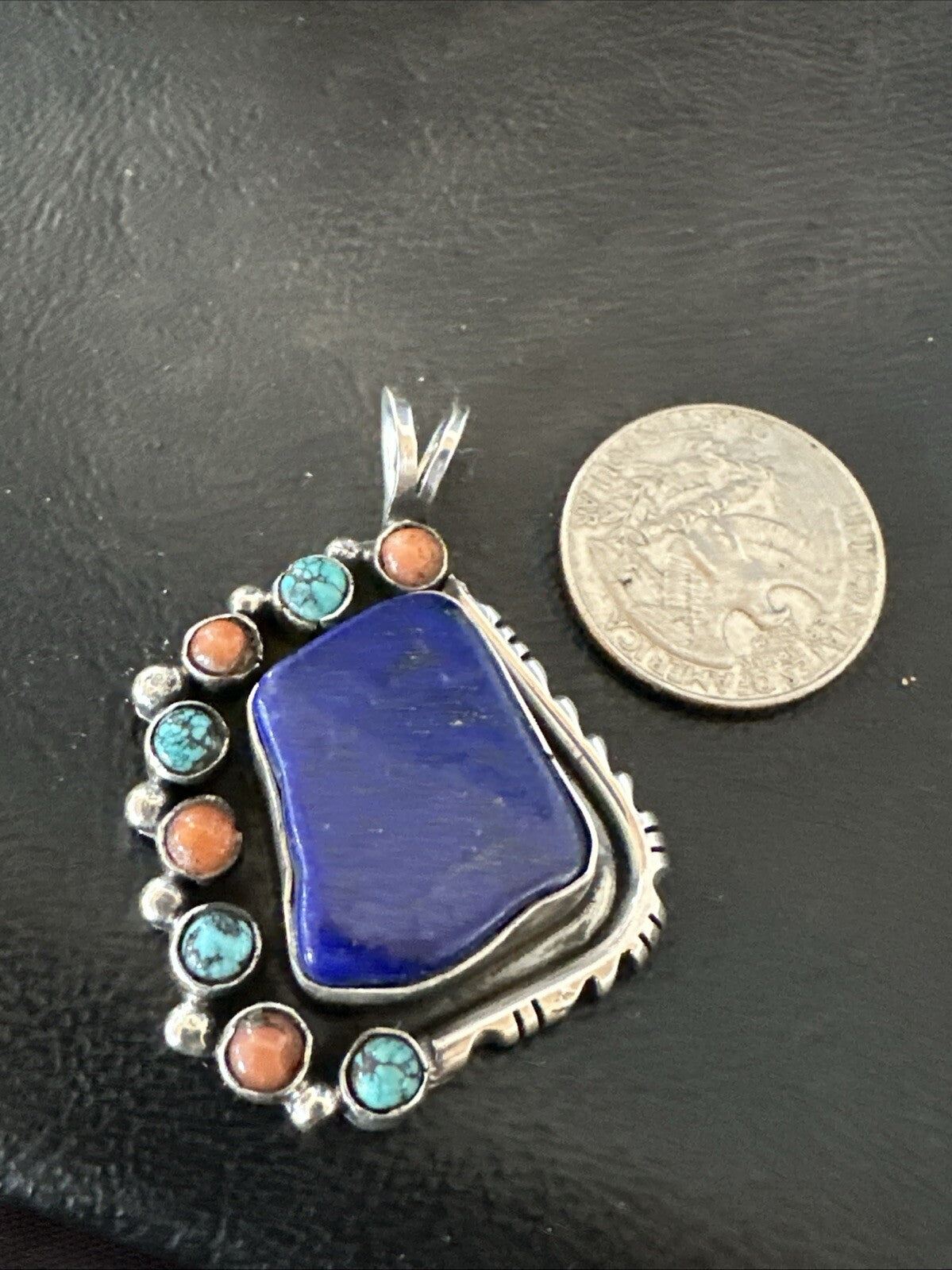 Blue Lapis Cluster Pendant Navajo Sterling Silver Beads Necklace 18754