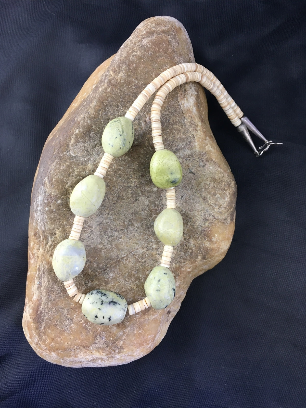 Chunky er Navajo Sterling Silver Jasper Shell Beads Necklace 17" 10247