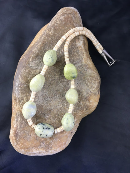 Chunky er Navajo Sterling Silver Jasper Shell Beads Necklace 17" 10247
