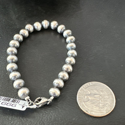 Native American Navajo 7mm Beads 8” Sterling Silver Bracelet 99978