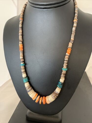 Navajo MultiColor Shell Necklace Sterling Silver Graduated 20" 927
