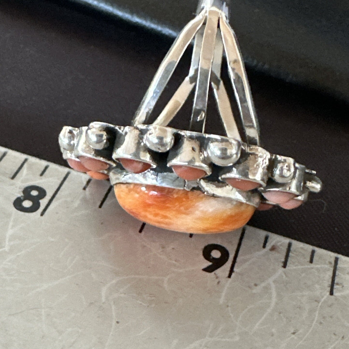 Orange Spiny Oyster Cluster Navajo Sterling Silver Ring Size 10 18397