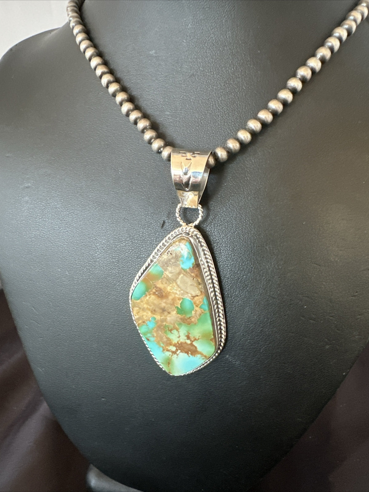Mens Women Navajo Sterling Silver Green Royston Turquoise Necklace Pendant 18050