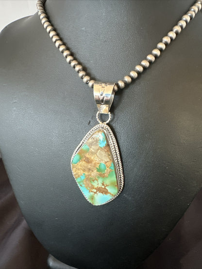 Mens Women Navajo Sterling Silver Green Royston Turquoise Necklace Pendant 18050