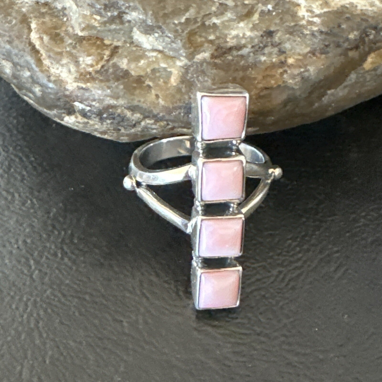 Gorgeous Square Pink Conch Cluster Ring Handmade Navajo Sz 9 18782
