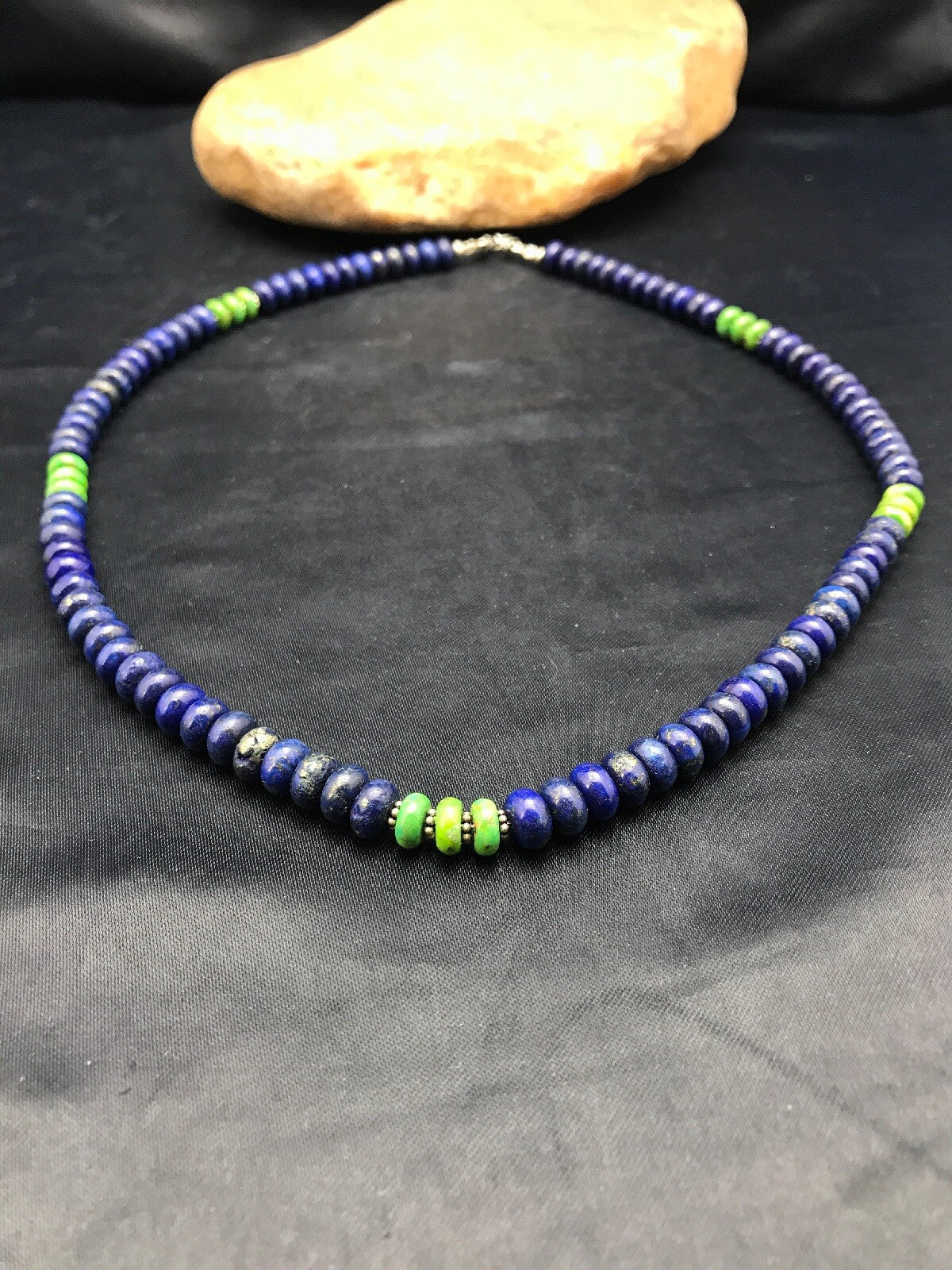 Lapis & Turquoise Beads Navajo Sterling Silver Necklace 03269