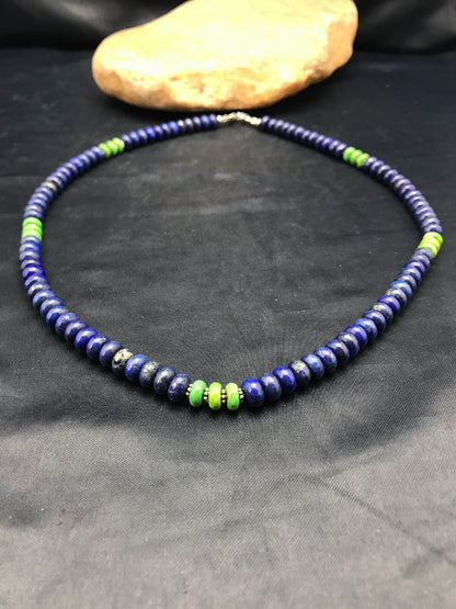 Lapis & Turquoise Beads Navajo Sterling Silver Necklace 03269