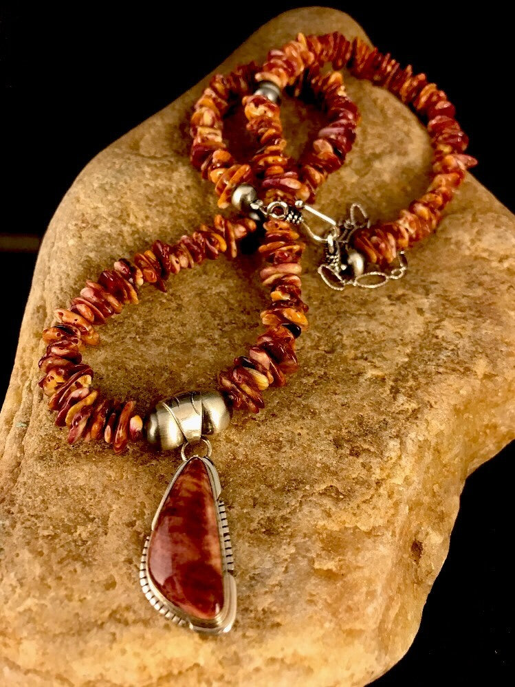 Mens Purple Spiny Oyster Navajo Sterling Silver Beads Necklace 21"