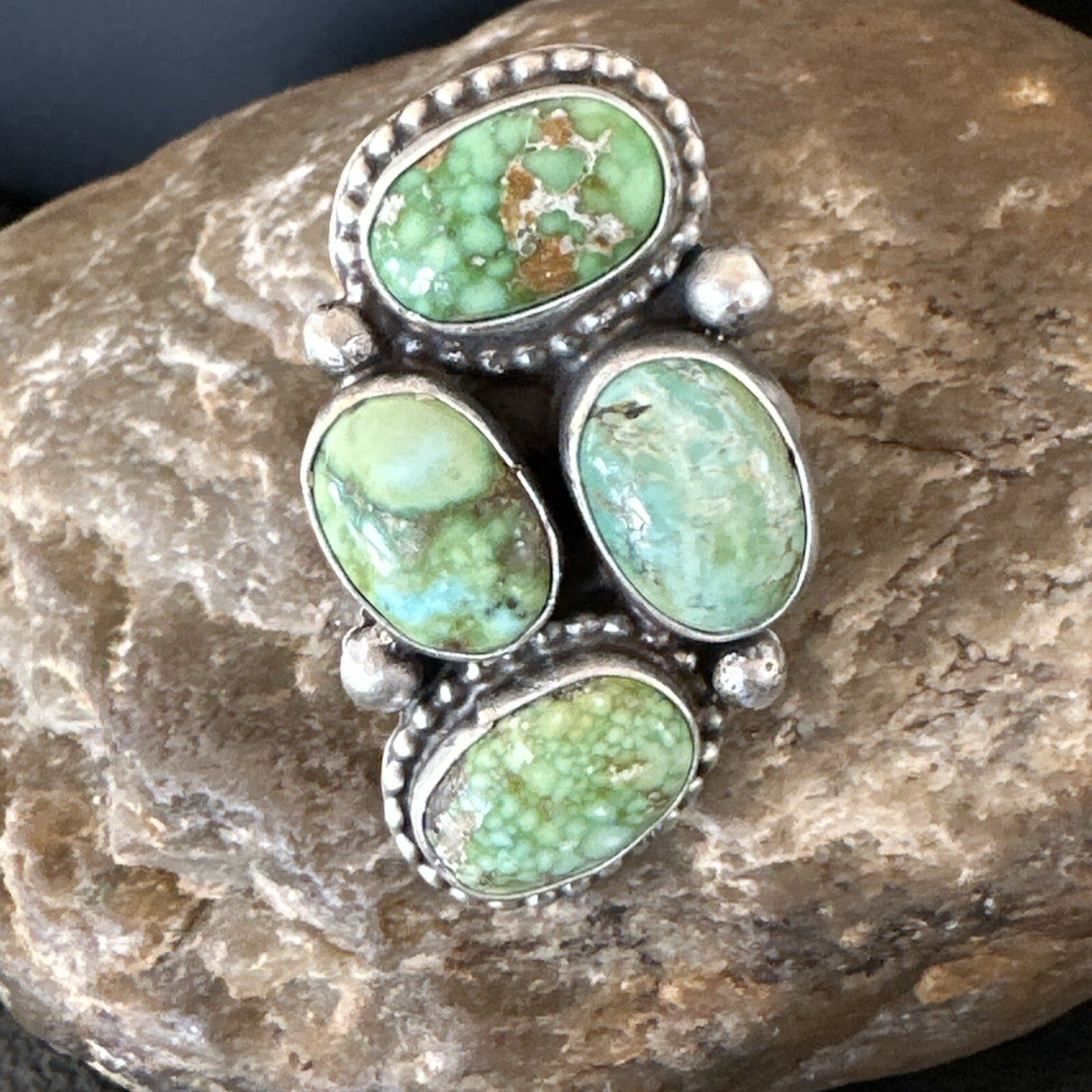 Navajo Sterling Silver Cluster Green Sonoran Gold Turquoise Ring Sz 11 18618