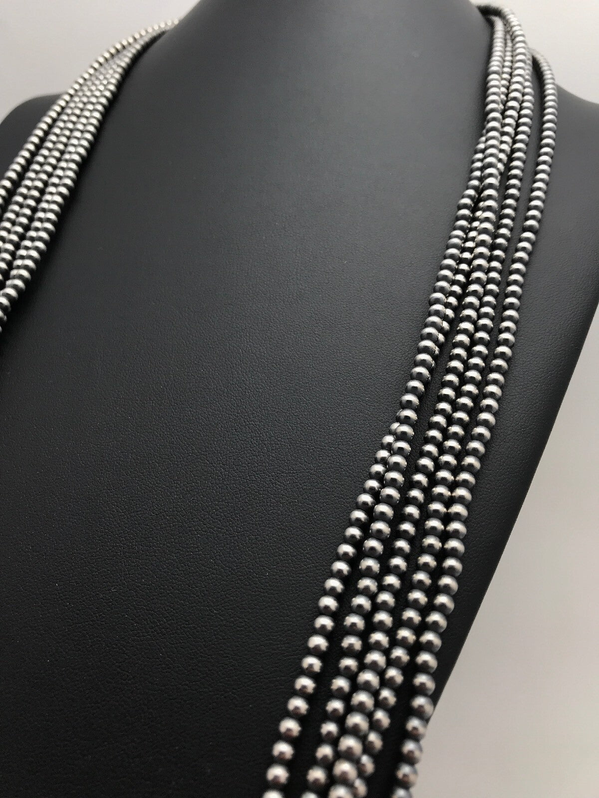 Navajo Pearls 4mm 5 Strand Sterling Silver Bead Necklace 32" 16782