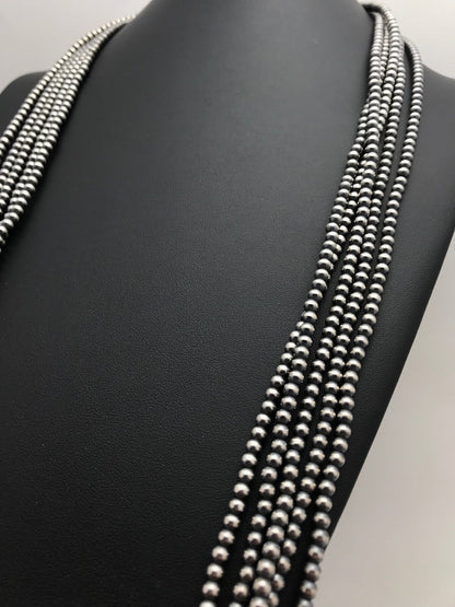 Navajo Pearls 4mm 5 Strand Sterling Silver Bead Necklace 32" 16782