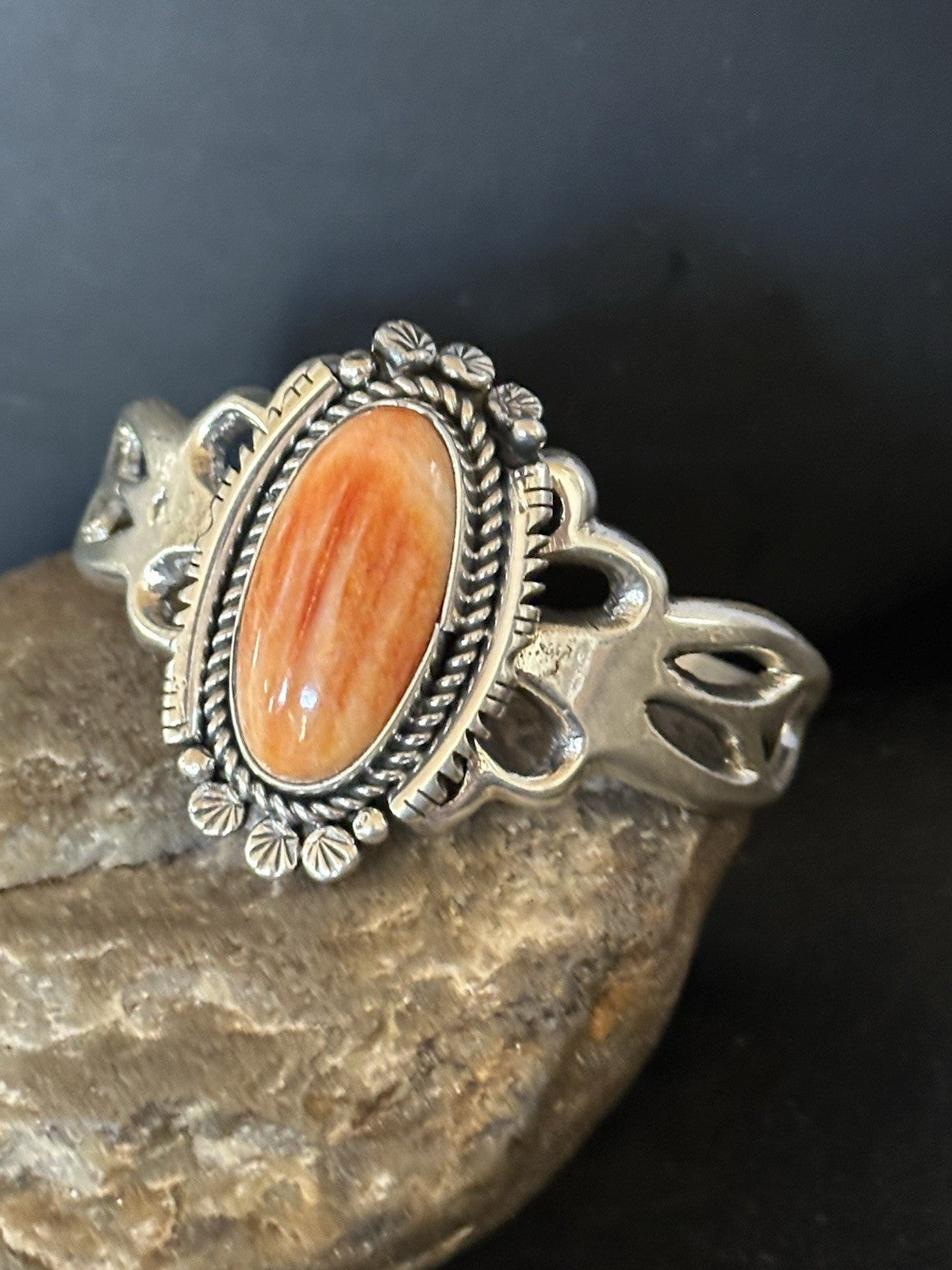 WoMens Tufa Orange Spiny Oyster Navajo Sterling Silver Cuff Bracelet 7.7" 19455