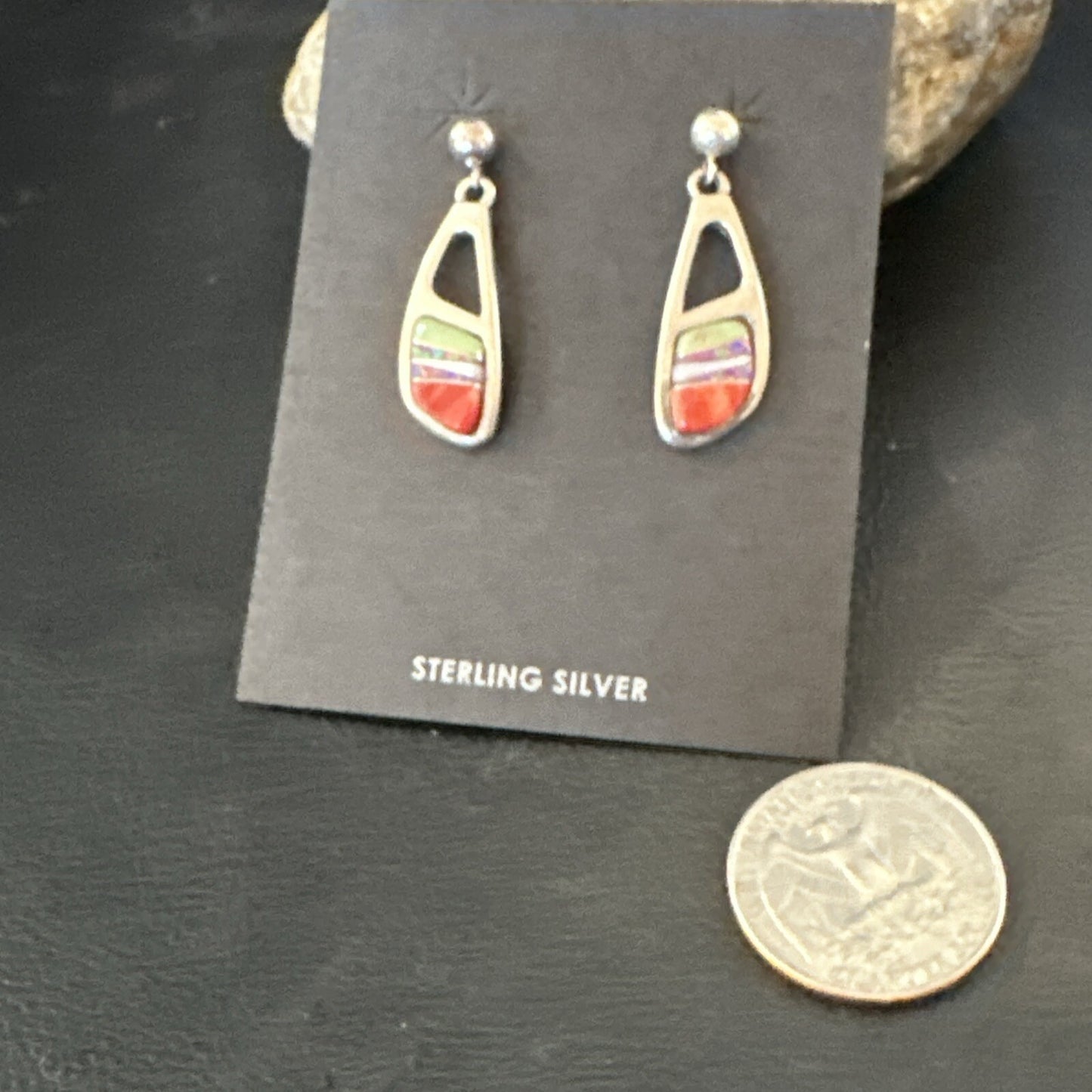 Southwestern Sterling Silver Multicolor Gaspeite Opal Inlay Earrings 4436