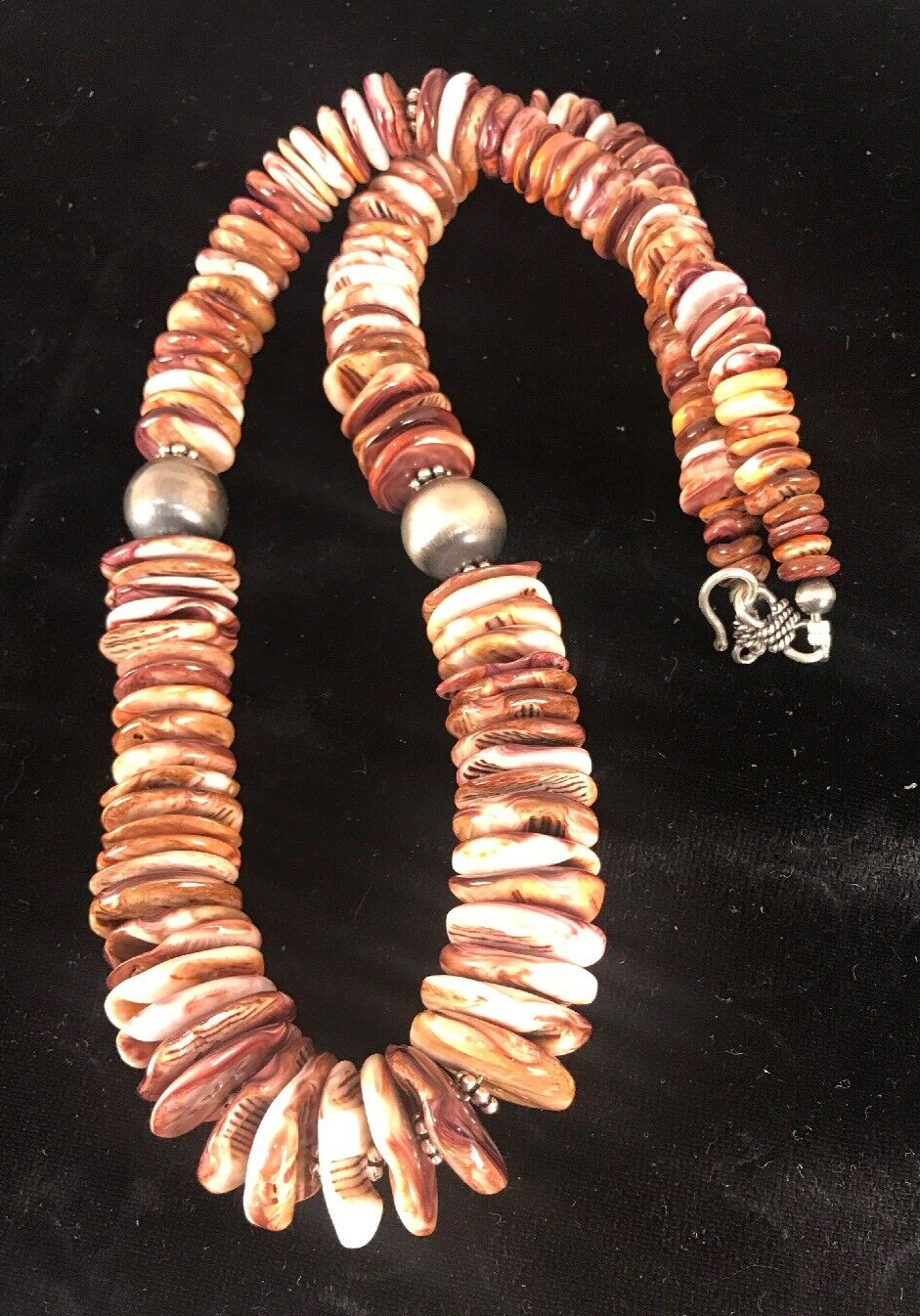 Purple Spiny Oyster Navajo Pearls Sterling Silver Native American Necklace 08485