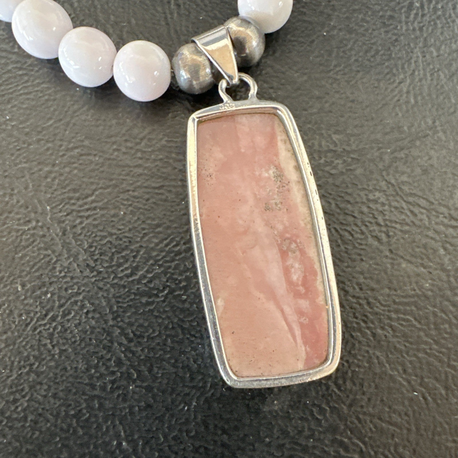 Southwestern Sterling Silver Pink Queen Conch Bead Necklace Pendant 20" 19584