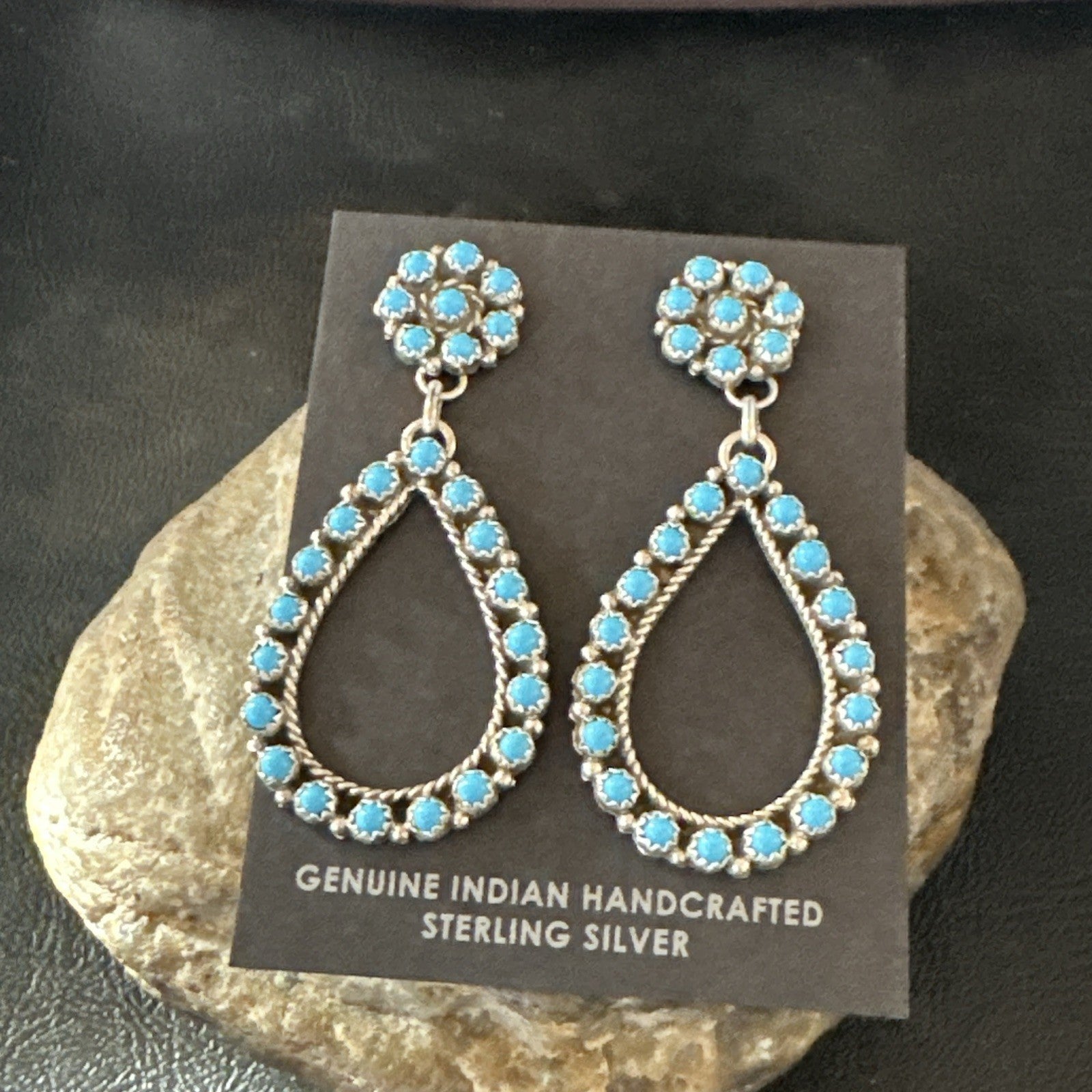 Zuni Petite Point Turquoise Cluster Earrings Sterling Silver Handmade 19772