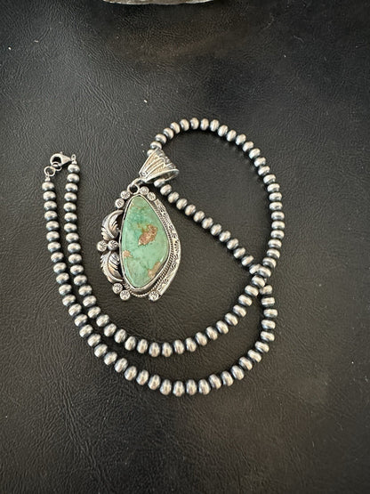WoMens Navajo Pearls Sterling Silver Royston Turquoise Necklace Pendant 19364
