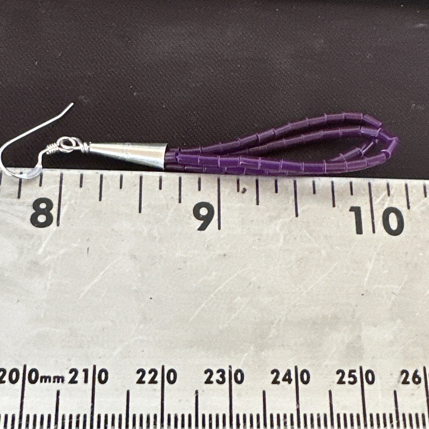 Purple Stone 2 Strands Heishi Sterling Silver Dangle Earrings 17929