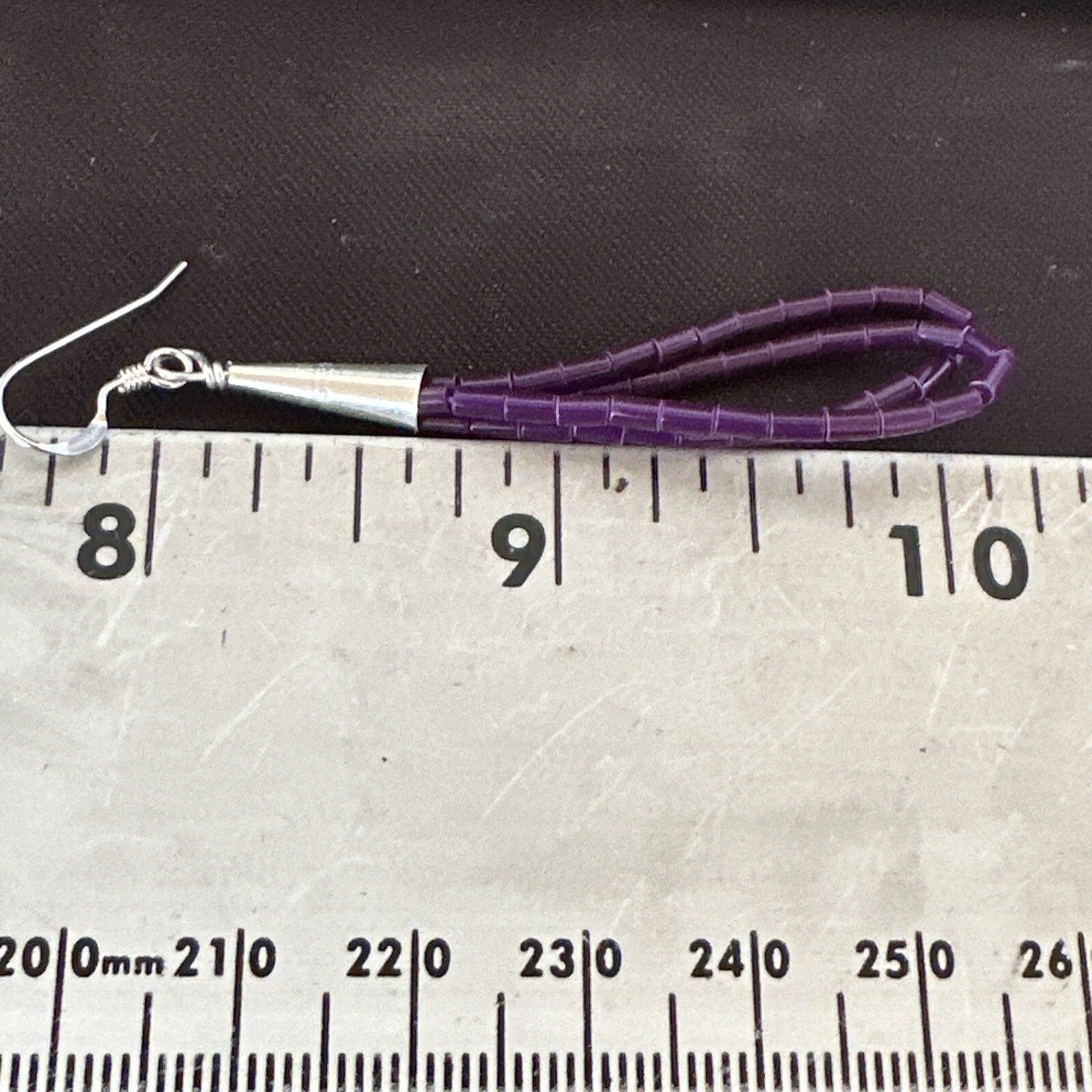 Purple Stone 2 Strands Heishi Sterling Silver Dangle Earrings 17929