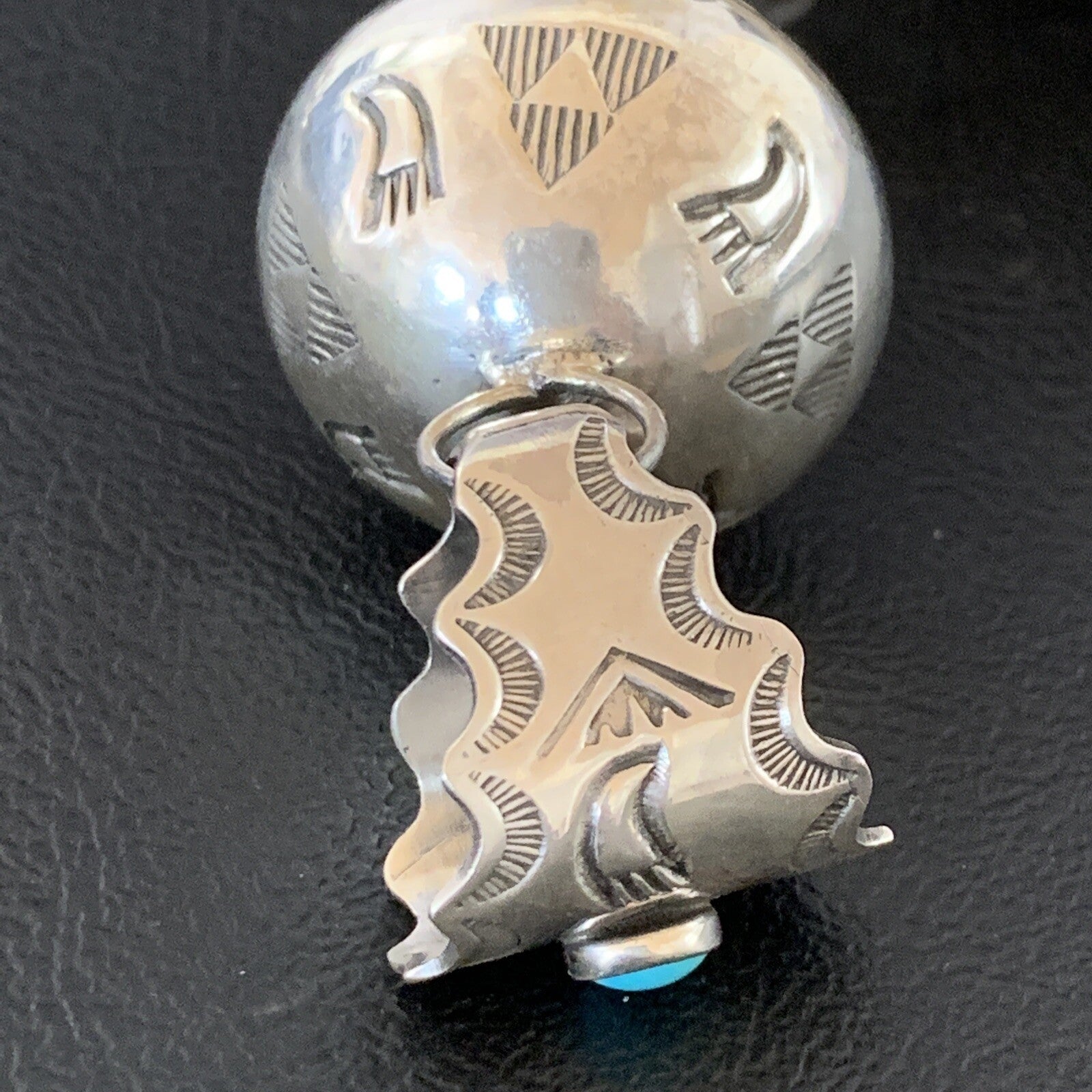 Blue Turquoise Navajo Sterling Silver Naja Pendant 3.25" 13288N