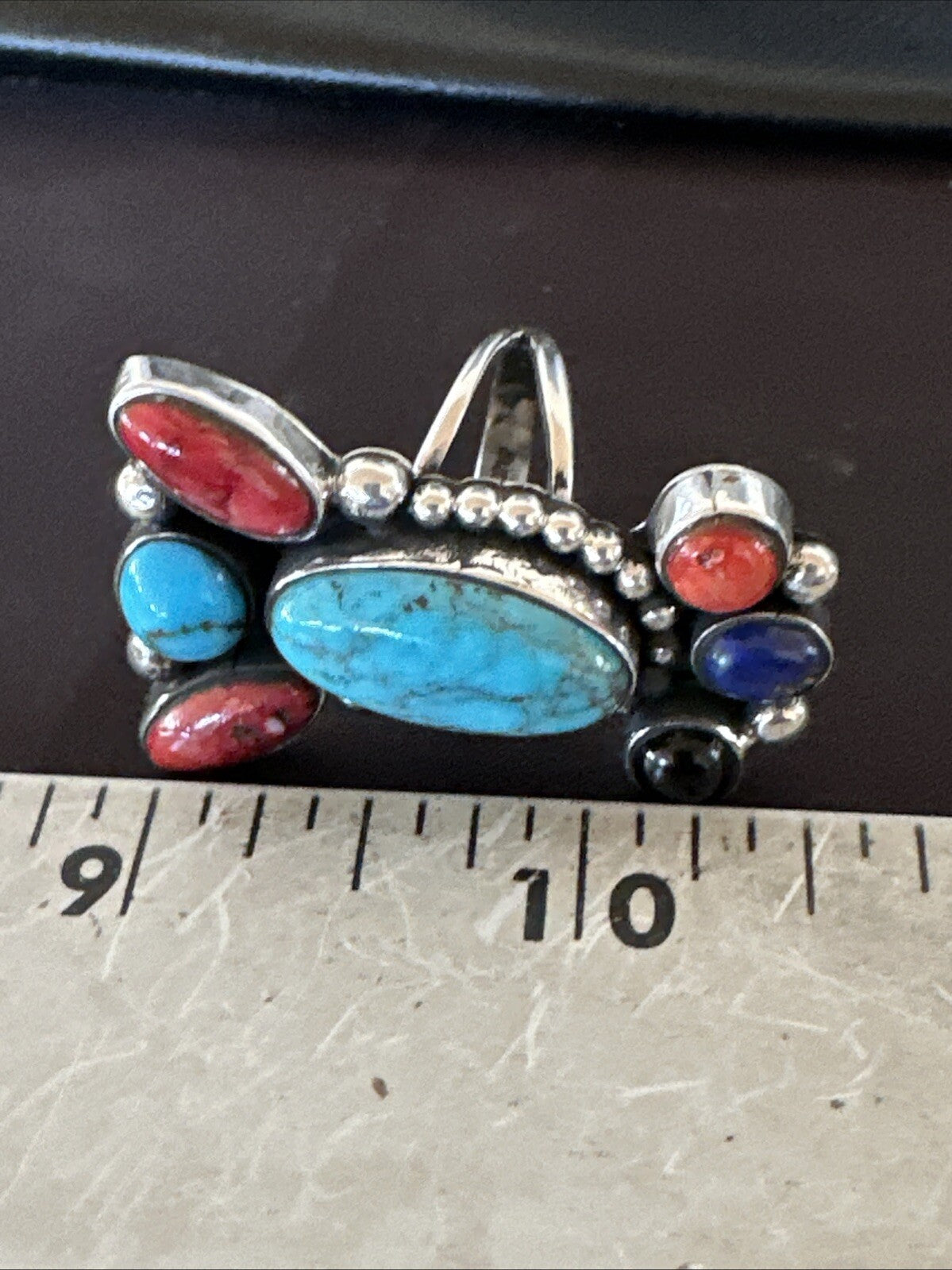 Cluster Blue Turquoise Spiny Oyster Onyx Sterling Silver Ring Size 8 18562