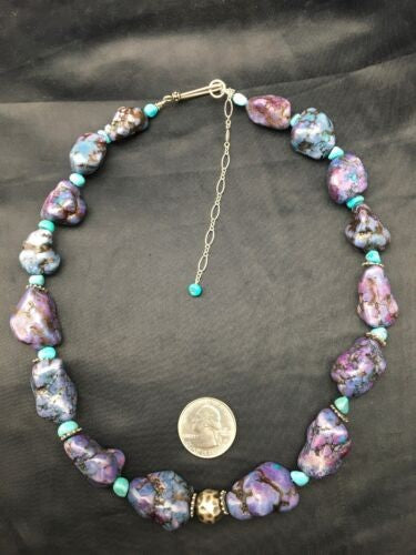 Navajo Turquoise & Magnesite Nugget Necklace Sterling Silver 19" 4514